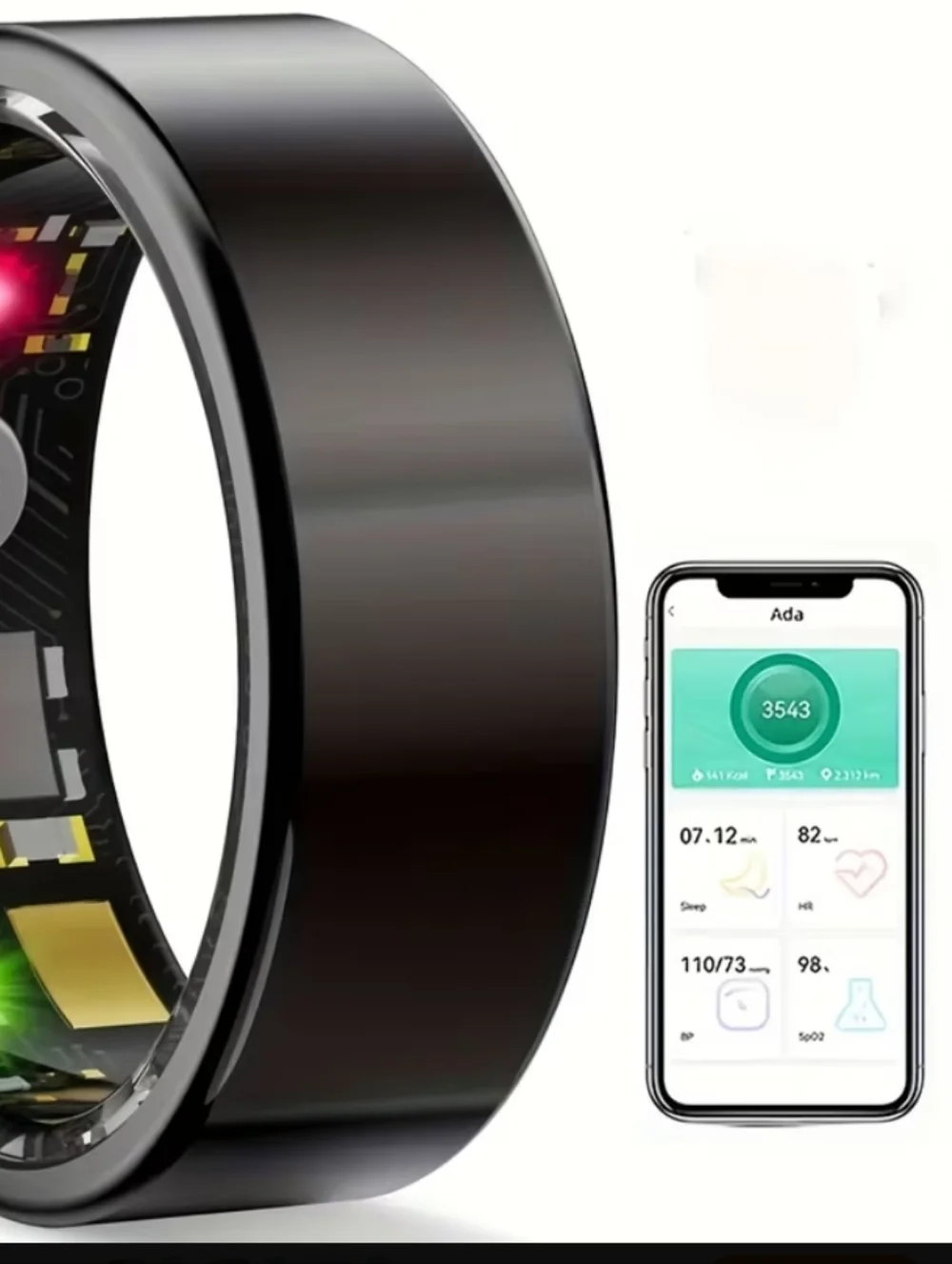 IP 68. Black Smart Health Ring with Advanced Sensors